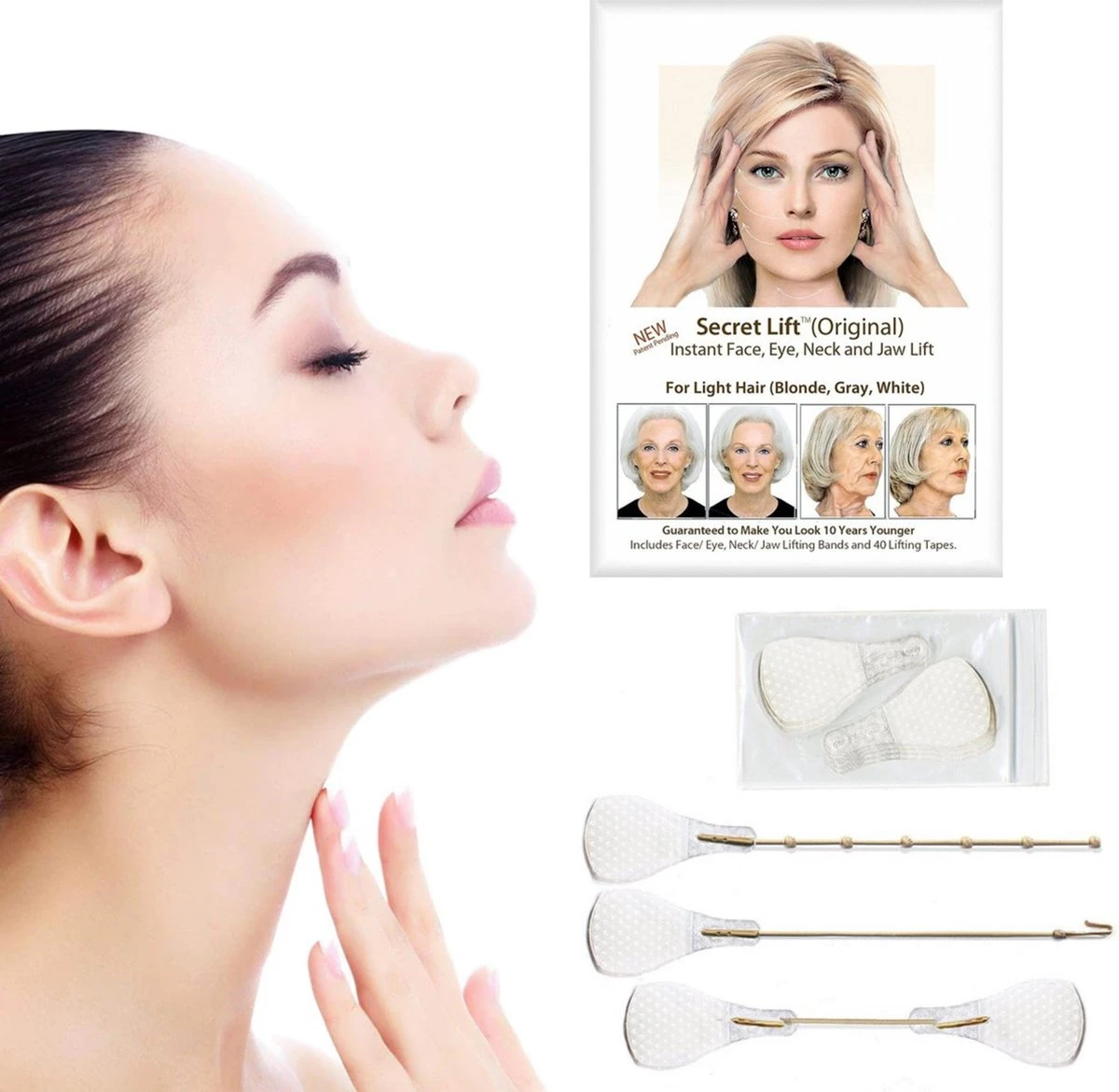 Face Lift Tape - Licht Haar - Facelift Zonder Chirurgie - Instant Eyes, Face And Neck Lift - Blond/wit/licht Haar - 40 Stuks - Transparent 8 Face Lift Tape - Licht Haar - Facelift Zonder Chirurgie - Instant Eyes, Face And Neck Lift - Blond/wit/licht Haar - 40 Stuks - Transparent - Afbeelding 6
