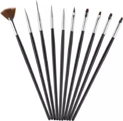 Merkloos Nail Art Penselen Set 10 Delig Zwart - Gel / Acryl Penselen Nail Brush