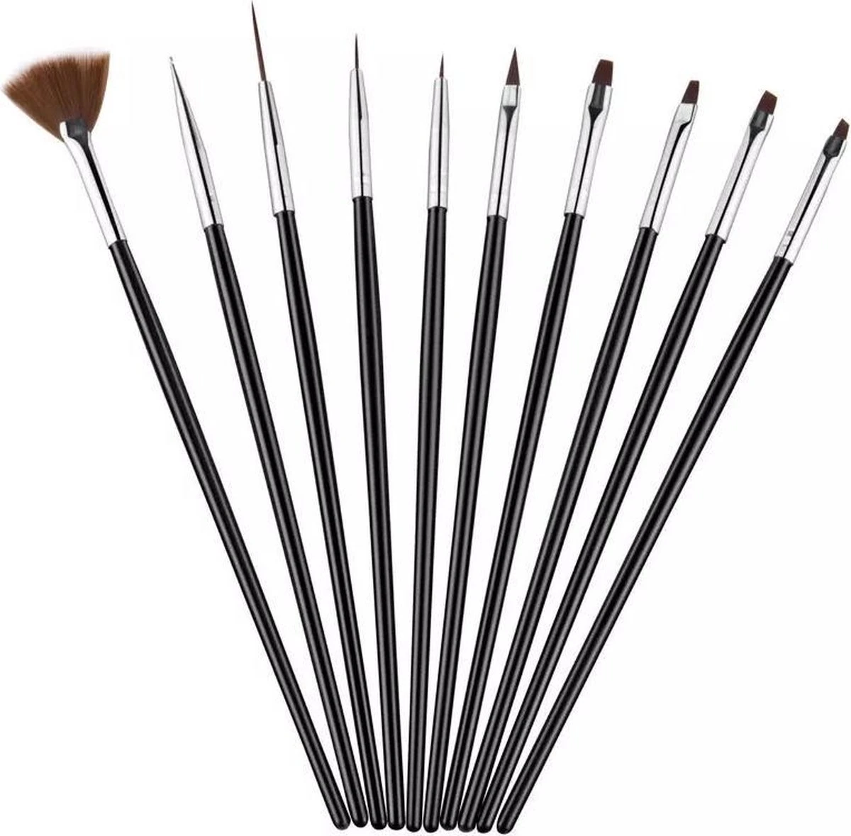 Merkloos Nail Art Penselen Set 10 Delig Zwart - Gel / Acryl Penselen Nail Brush 3 Merkloos Nail Art Penselen Set 10 Delig Zwart - Gel / Acryl Penselen Nail Brush