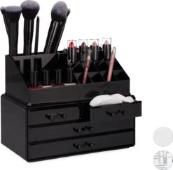 Relaxdays Make-up Organizer - Tweedelig - Cosmetica Opbergdoos + Lippenstift Houder - Zwart -Cosmetische Kortingen Winkel 1200x1184 42