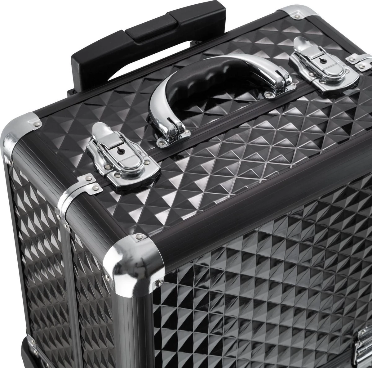 Dreamble Make-up Koffer - Make-up Trolley - Zwart - Rijdbaar - Met Wieltjes - Compact - 8 Vakken - Met Slot - 2 Sleutels 6 Dreamble Make-up Koffer - Make-up Trolley - Zwart - Rijdbaar - Met Wieltjes - Compact - 8 Vakken - Met Slot - 2 Sleutels - Afbeelding 4