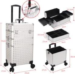 Make Up Koffer Zwart Met Lines Kleur | Beautycase 8 Wielen / Beautykoffer / Trolley Van Aluminium - Bekleed Zwart Fluweel - 8 Wielen - Kapper - Tattoo - Nagel - Visagie - Make-up - Cosmetica - Schmink - Beauty Case / Beauty Koffer -Cosmetische Kortingen Winkel 1200x1192 34