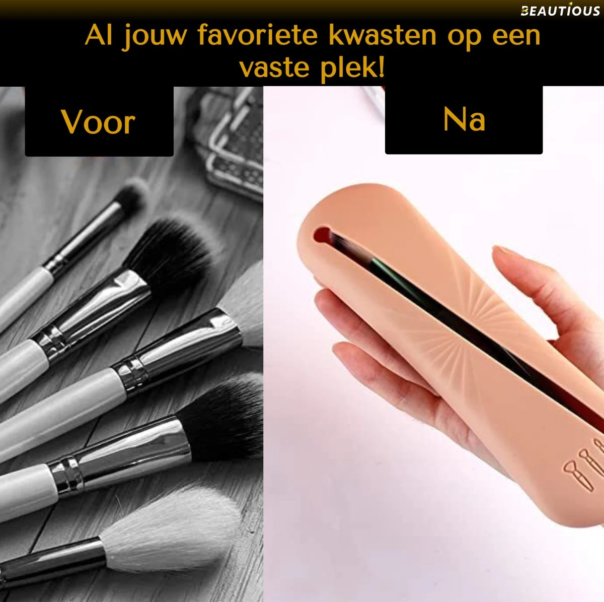 Beautious® Make Up Organizer - Beauty Organizer - Kwastenhouder - Compact - Siliconen - Khaki 4 Beautious® Make Up Organizer - Beauty Organizer - Kwastenhouder - Compact - Siliconen - Khaki - Afbeelding 2