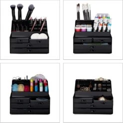 Relaxdays Make-up Organizer - Tweedelig - Cosmetica Opbergdoos + Lippenstift Houder - Zwart -Cosmetische Kortingen Winkel 1200x1198 114