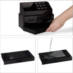 Relaxdays Make-up Organizer - Tweedelig - Cosmetica Opbergdoos + Lippenstift Houder - Zwart -Cosmetische Kortingen Winkel 1200x1198 115