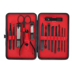 In Round Nagelset 16-delig Met Etui – Manicure Set – Pedicure Set - Staal – Zwart / Rood – Nagelsetje – Nagel Knipper – Nagelknipper – Manicureset – Nagelschaar – Pedicureset – Nagelverzorging – Nageltang – Nail Clipper -Cosmetische Kortingen Winkel 1200x1200 2305
