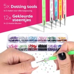 Evvie© Nail Art Kit - Penselen Met Dotting Tools - Strass Steentjes - Rhinestones - Nagel Folie - Diamantjes - Striping Tape – 65-delig -Cosmetische Kortingen Winkel 1200x1200 2584