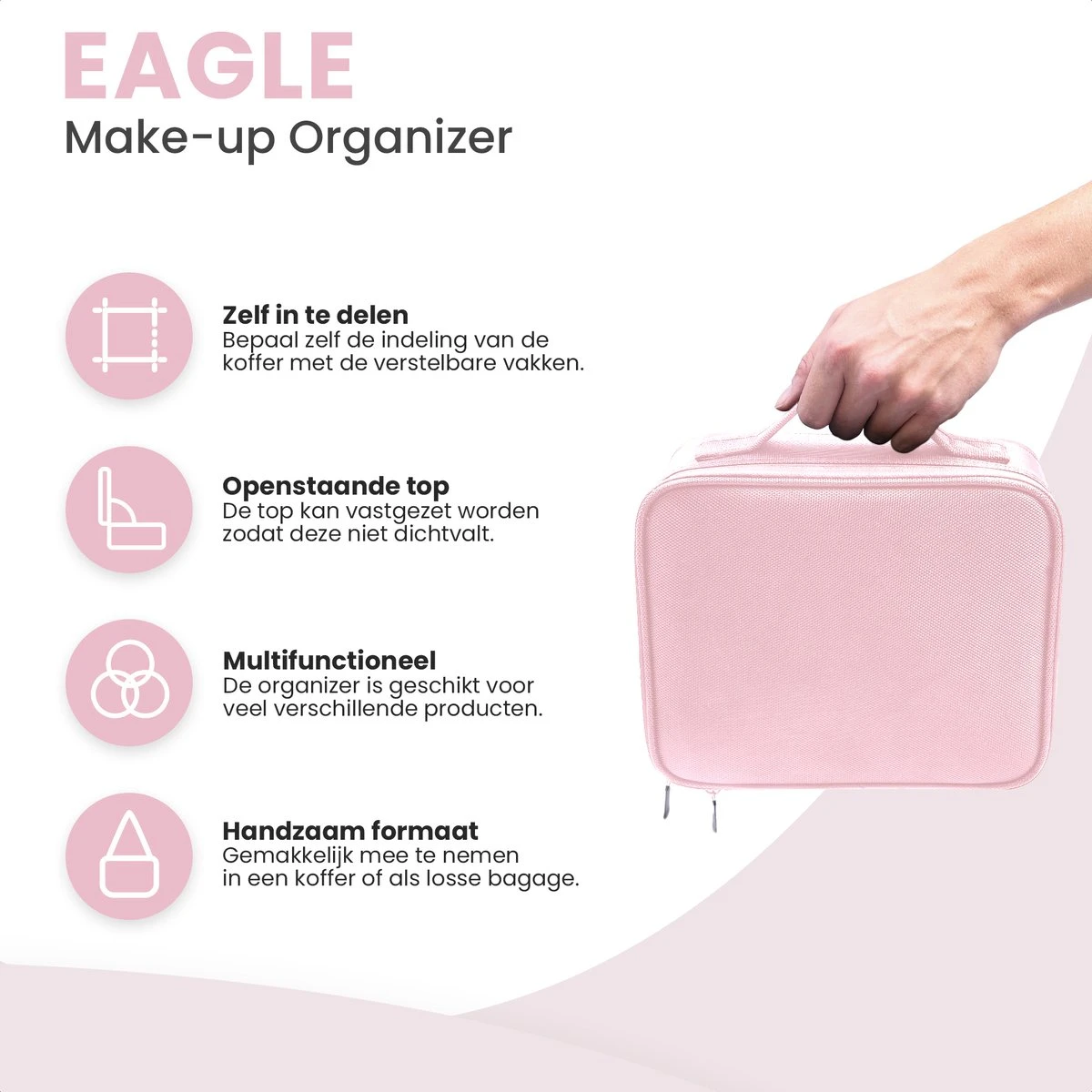 Eagle Make-up Organizer - Make-up Koffer - Verstelbare Vakken - Beautycase - Multifunctioneel - Make-up Tas - Reisformaat 7 Eagle Make-up Organizer - Make-up Koffer - Verstelbare Vakken - Beautycase - Multifunctioneel - Make-up Tas - Reisformaat - Afbeelding 5