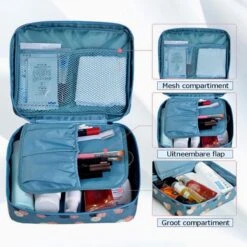 Fako Fashion® - Make Up Tasje Rechthoek - Cosmetica Organizer - Toilettas - 21x16x8cm - Ster Navy/Groen -Cosmetische Kortingen Winkel 1200x1200 2677