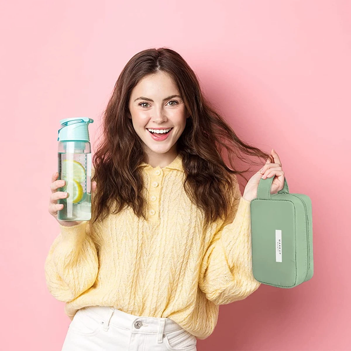 Plugstore - Make-up Tas 2 Stuks Toilettas Draagbare Cosmetische Pouch Travel Organizer Waterbestendig Portemonnee Voor Vrouwen En Meisjes, Groen, 2 Pieces 4 Plugstore - Make-up Tas 2 Stuks Toilettas Draagbare Cosmetische Pouch Travel Organizer Waterbestendig Portemonnee Voor Vrouwen En Meisjes, Groen, 2 Pieces - Afbeelding 2