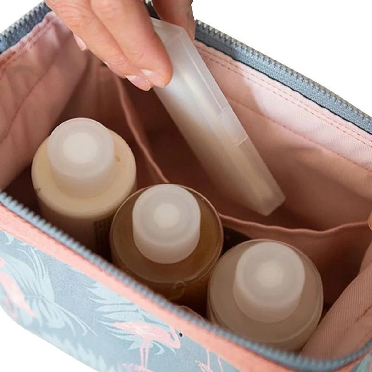 Fako Fashion® - Make-up Tasje - Kleine Make-up Tas - Etui - 18x9x13cm - Flamingo Grijs 6 Fako Fashion® - Make-up Tasje - Kleine Make-up Tas - Etui - 18x9x13cm - Flamingo Grijs - Afbeelding 4