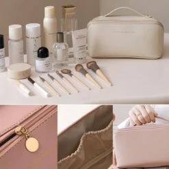 Luxe Make-up Tas Leer Toilettas Toilet Artikelen Make Up Tas Ruim Multifunctioneel, Georganiseerde Indeling Stijlvolle Reistas -Cosmetische Kortingen Winkel 1200x1200 2755