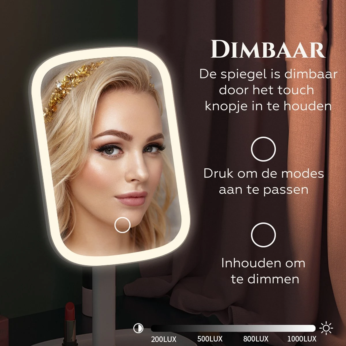 HighHome - Make Up Spiegel Met Led Verlichting - Inclusief 10x Spiegel - 3 Warmtes - 360 °C Draaibaar 5 HighHome - Make Up Spiegel Met Led Verlichting - Inclusief 10x Spiegel - 3 Warmtes - 360 °C Draaibaar - Afbeelding 3