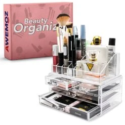 AWEMOZ Make-Up Organizer - Beauty Organizer Voor Make Up - Opbergbox - Opbergdoos Cosmetica - Sieradendoos - 20 Opbergvakken - Nagellak - Lippenstift - Transparant - Cadeau Voor Vrouw -Cosmetische Kortingen Winkel 1200x1200 2830