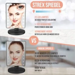 Strex Make Up Spiegel Met LED Verlichting - 3 Verlichtingsmodus - 1/10x Vergroting - 360° Verstelbaar -Cosmetische Kortingen Winkel 1200x1200 2841
