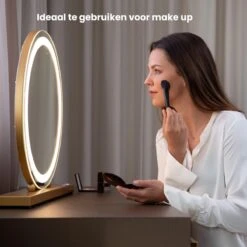Nuvoo Make-up Spiegel - Visagie Spiegel - Hollywood Spiegel - Diameter 50cm - 3 Licht Tinten - Dimbaar - USB Telefoonoplader - Goud -Cosmetische Kortingen Winkel 1200x1200 2870