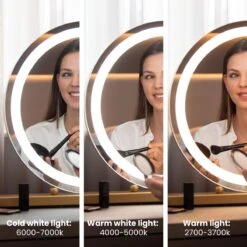 Nuvoo Make-up Spiegel - Visagie Spiegel - Hollywood Spiegel - Diameter 50cm - 3 Licht Tinten - Dimbaar - USB Telefoonoplader - Goud -Cosmetische Kortingen Winkel 1200x1200 2871