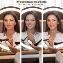 Nuvoo Make-up Spiegel - Visagie Spiegel - Hollywood Spiegel - Diameter 50cm - 3 Licht Tinten - Dimbaar - USB Telefoonoplader - Goud -Cosmetische Kortingen Winkel 1200x1200 2873