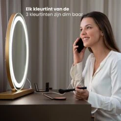 Nuvoo Make-up Spiegel - Visagie Spiegel - Hollywood Spiegel - Diameter 50cm - 3 Licht Tinten - Dimbaar - USB Telefoonoplader - Goud -Cosmetische Kortingen Winkel 1200x1200 2874