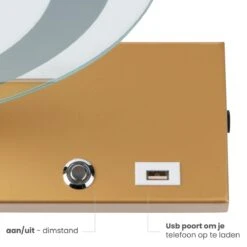 Nuvoo Make-up Spiegel - Visagie Spiegel - Hollywood Spiegel - Diameter 50cm - 3 Licht Tinten - Dimbaar - USB Telefoonoplader - Goud -Cosmetische Kortingen Winkel 1200x1200 2875