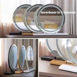 Nuvoo Make-up Spiegel - Visagie Spiegel - Hollywood Spiegel - Diameter 50cm - 3 Licht Tinten - Dimbaar - USB Telefoonoplader - Goud -Cosmetische Kortingen Winkel 1200x1200 2876