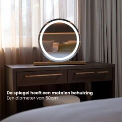 Nuvoo Make-up Spiegel - Visagie Spiegel - Hollywood Spiegel - Diameter 50cm - 3 Licht Tinten - Dimbaar - USB Telefoonoplader - Goud -Cosmetische Kortingen Winkel 1200x1200 2877