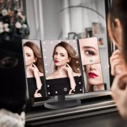 ECCEB Make-up Spiegel - LED Verlichting - Vergrootspiegel - Inklapbaar - 22 LED Lampjes - Draaibaar - Batterij & USB Oplaadbaar - Smart Touch