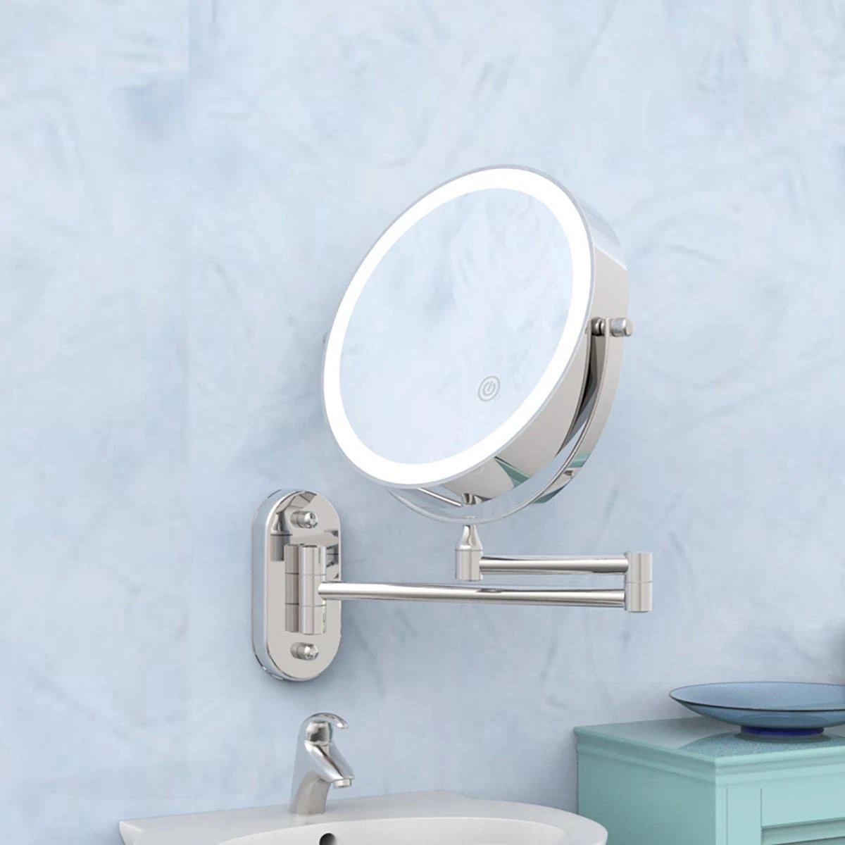 360° Draaibaar LED Scheerspiegel Met 5X Vergroting - 3 Lichtstanden - Dimstanden - Badkamerspiegel Met Natuurlijk Licht - Make-up Spiegel - Draadloos - Werkt Op Batterijen 8 360° Draaibaar LED Scheerspiegel Met 5X Vergroting - 3 Lichtstanden - Dimstanden - Badkamerspiegel Met Natuurlijk Licht - Make-up Spiegel - Draadloos - Werkt Op Batterijen - Afbeelding 6