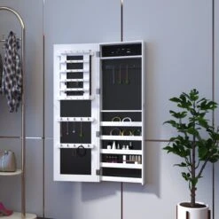 HOMCOM 2-in-1 Sieradenkast Wandspiegel Spiegelkast Sieraden Ladekast Spiegel 833-102WT -Cosmetische Kortingen Winkel 1200x1200 2914