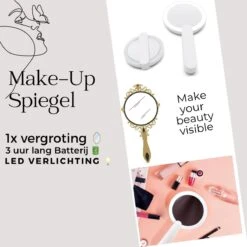 Merkloos Make Up Spiegel Met Led Verlichting - Verzorging Spiegel - Luxe Handspiegel - Zakspiegel - Sterke Handvat -Wit -Cosmetische Kortingen Winkel 1200x1200 2955