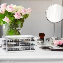 Relaxdays Make-up Organizer Acryl - 3 Lades Met Vakken Acrylbox - Cosmeticabox Opbergdoos - Doorzichtig -Cosmetische Kortingen Winkel 1200x1200 3053