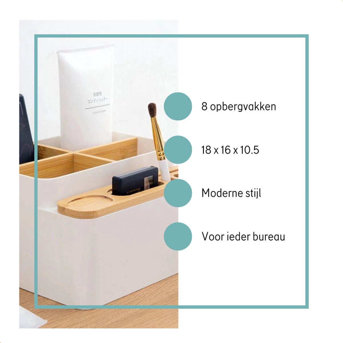 LYVION Make-up En Bureau Organizer - Kunststof En Bamboe 7 LYVION Make-up En Bureau Organizer - Kunststof En Bamboe - Afbeelding 5