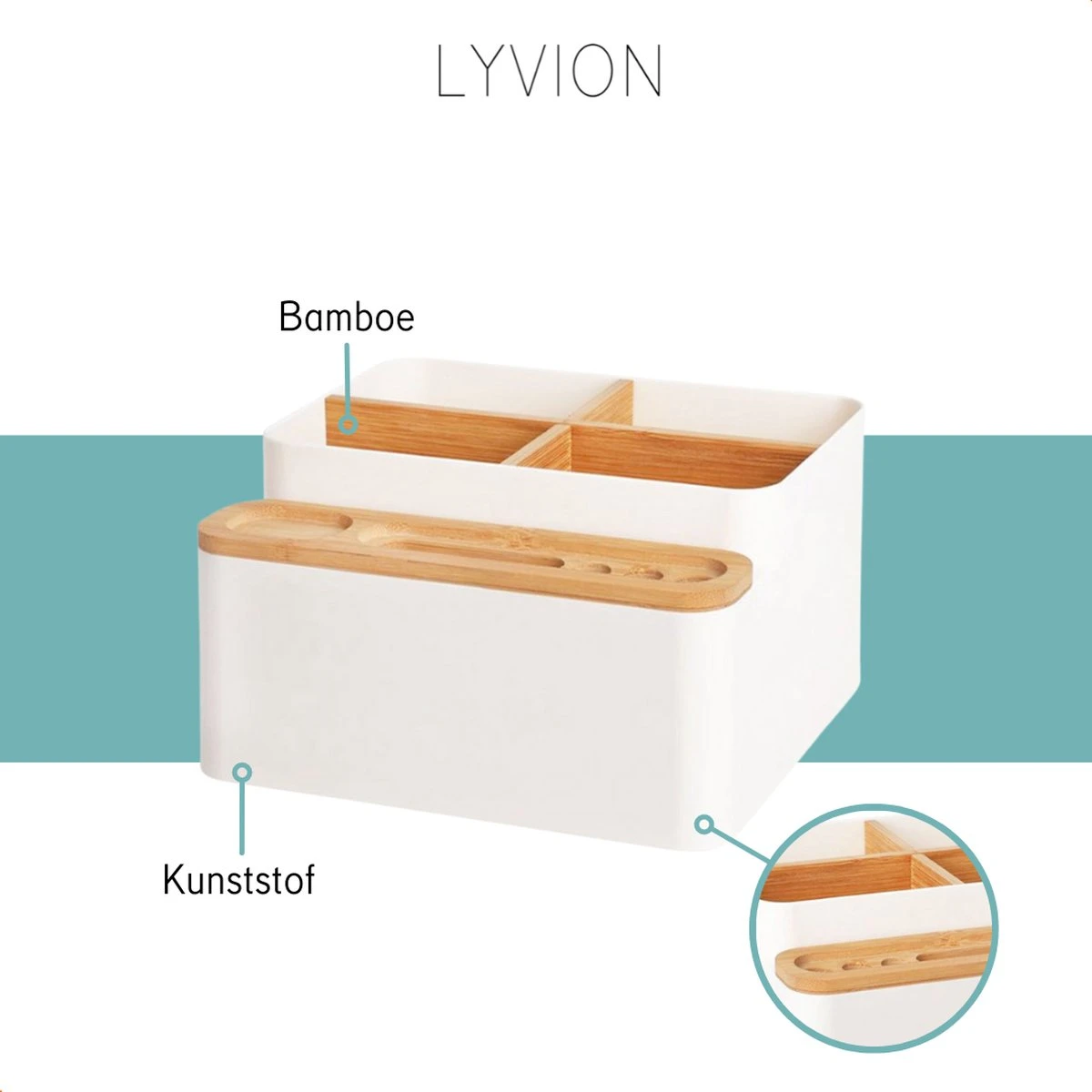 LYVION Make-up En Bureau Organizer - Kunststof En Bamboe 8 LYVION Make-up En Bureau Organizer - Kunststof En Bamboe - Afbeelding 6