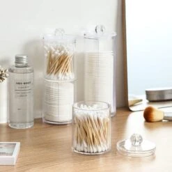 Without Lemon - Wattenstaafjes En Wattenschijfjes Houder - Dubbel Transparant Opberghouder - Opbergdoosje - Makeup Organizer - Zonder Zijopening - Met Deksel - Stapelbaar -Cosmetische Kortingen Winkel 1200x1200 3103