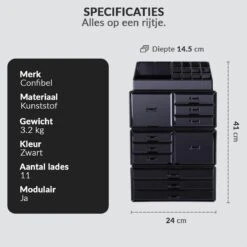 Confibel XXL Acryl Make-up Cosmetica Organizer - Verstelbare Lades - Sieraden/Make-up/Cosmetica Organizer - 11 Compartimenten - Zwart -Cosmetische Kortingen Winkel 1200x1200 3110