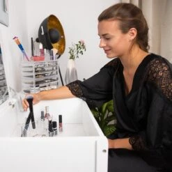 Relaxdays Cosmetica Organizer - Cosmeticahouder - Make Up Toren - Doorzichtig - 16 Vakken - Zwart -Cosmetische Kortingen Winkel 1200x1200 3124