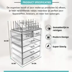 Merkloos XL Make-Up Organizer - 22 Opbergvakken - Tweedelig - Acryl -Cosmetische Kortingen Winkel 1200x1200 3147