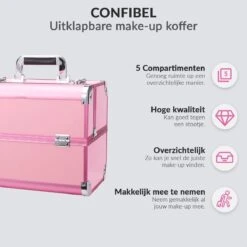 Confibel Cosmetica Koffer - Make Up Koffer Uitklapbaar - 5 Opbergbakken Make-up Koffer - Beautycase/Visagiekoffer /Cosmeticakoffer /Beautycase/ Nagelstylistekoffer - Roze -Cosmetische Kortingen Winkel 1200x1200 3173