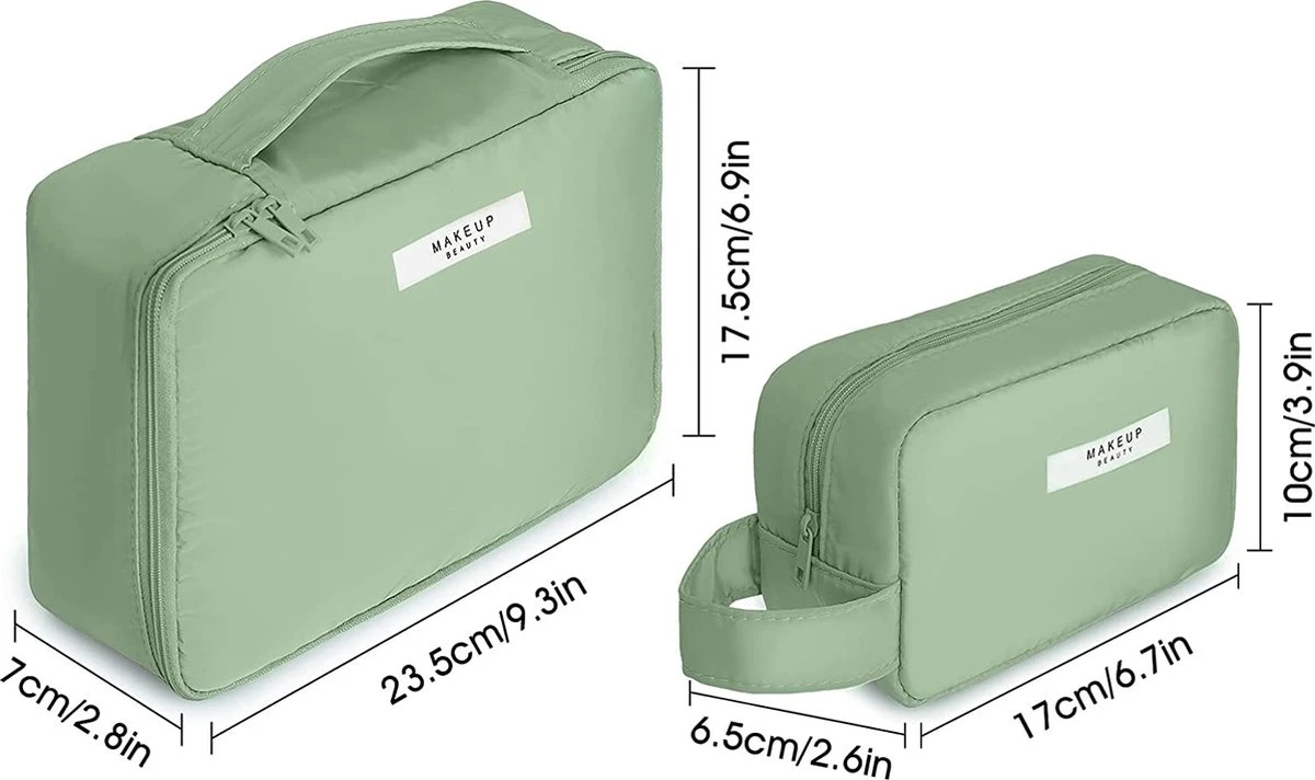 Plugstore - Make-up Tas 2 Stuks Toilettas Draagbare Cosmetische Pouch Travel Organizer Waterbestendig Portemonnee Voor Vrouwen En Meisjes, Groen, 2 Pieces 6 Plugstore - Make-up Tas 2 Stuks Toilettas Draagbare Cosmetische Pouch Travel Organizer Waterbestendig Portemonnee Voor Vrouwen En Meisjes, Groen, 2 Pieces - Afbeelding 4