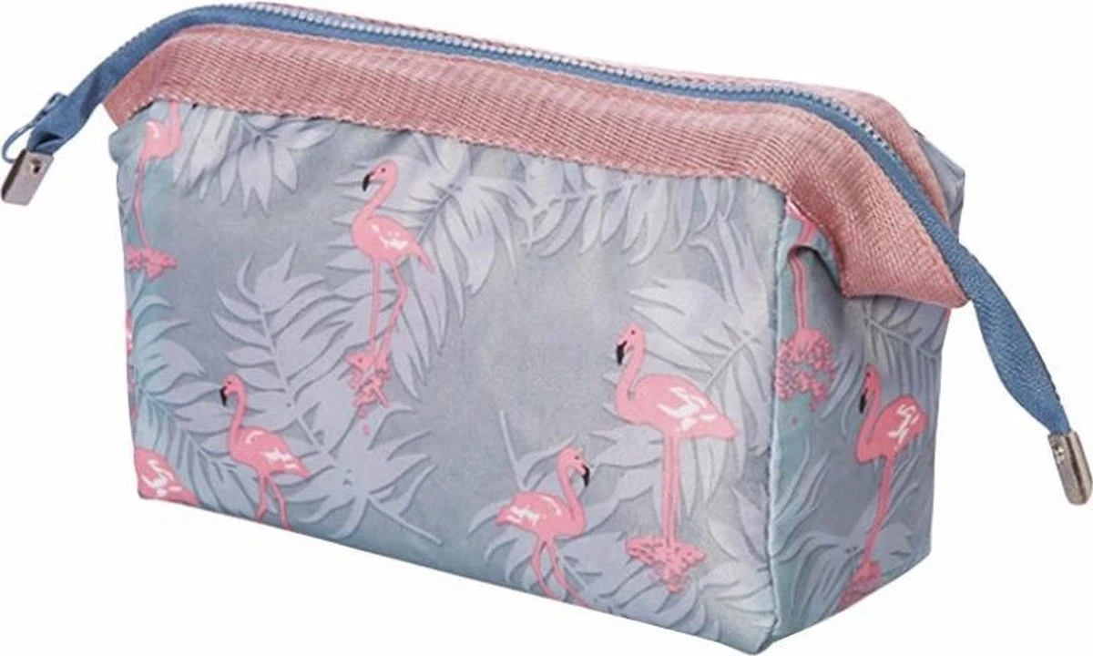 Fako Fashion® - Make-up Tasje - Kleine Make-up Tas - Etui - 18x9x13cm - Flamingo Grijs 3 Fako Fashion® - Make-up Tasje - Kleine Make-up Tas - Etui - 18x9x13cm - Flamingo Grijs