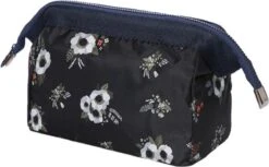 Fako Fashion® - Make-up Tasje - Kleine Make-up Tas - Etui - 18x9x13cm - Bloemen Donkerblauw