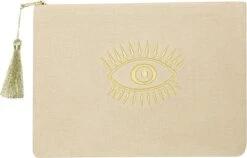 Make-Up Tas - Eye Beige/Goud | Toilettas | 22 X 16 Cm | Katoen | Fashion Favorite