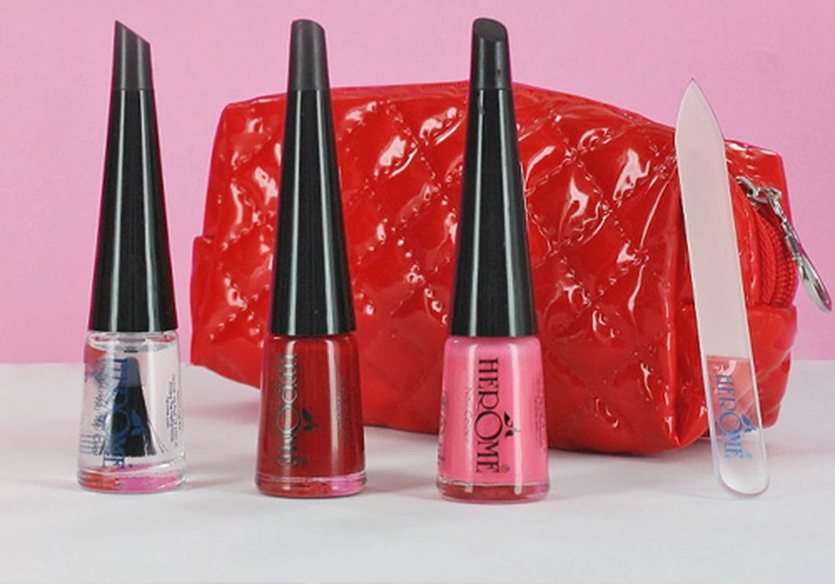 Herome Valentijn Set - 2 Nagellak Kleuren, Protecting Top Coat, Glass Nail File Mini 3 Herome Valentijn Set - 2 Nagellak Kleuren, Protecting Top Coat, Glass Nail File Mini