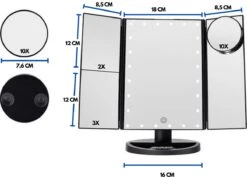 Make-Up Spiegel Met LED Verlichting - Zwart - Vergrootspiegels - Cosmetica/ Visagie Spiegel - 180° Draaibaar - Werkt Op AAA Batterijen én USB - Inclusief USB Kabel -Cosmetische Kortingen Winkel 1200x860 3