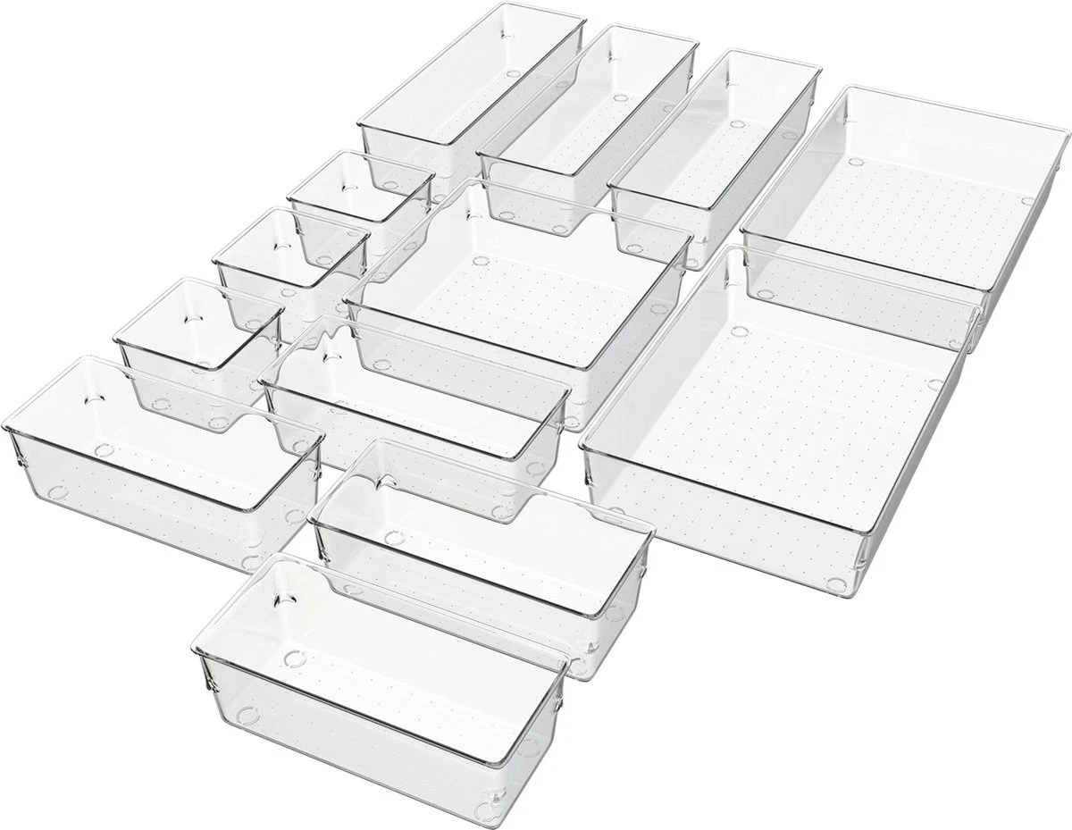 Waal® Lade Organizer (set Van 13 Bakjes) - Lade Verdeler - Keuken - Kantoor - Make-up - Bureau - Transparant 3 Waal® Lade Organizer (set Van 13 Bakjes) - Lade Verdeler - Keuken - Kantoor - Make-up - Bureau - Transparant