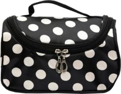 Fako Fashion® - Make Up Tasje Met Spiegel - Cosmetica Organizer - Toilettas - Witte Stippen