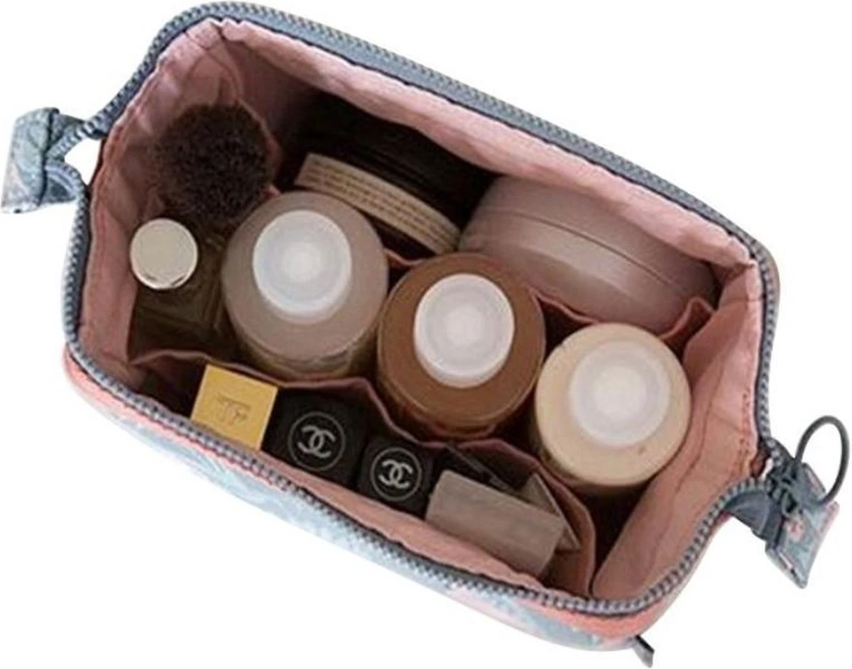 Fako Fashion® - Make-up Tasje - Kleine Make-up Tas - Etui - 18x9x13cm - Flamingo Grijs 4 Fako Fashion® - Make-up Tasje - Kleine Make-up Tas - Etui - 18x9x13cm - Flamingo Grijs - Afbeelding 2