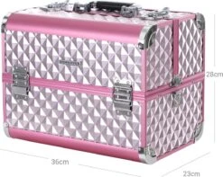 Homeza® Cosmetica Koffer - Make-up Doos - Visagie Koffer - Roze-Zilver -Cosmetische Kortingen Winkel 1200x958 6