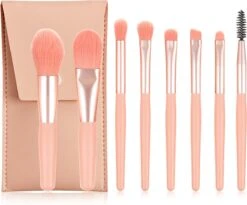 BaykaDecor - Luxe Etui Makeup Borstels Set - Make Up Tasje - Reizen - Organizer Mini - Kwast - Kwasten - Kwastenset Roze 8 Stuks