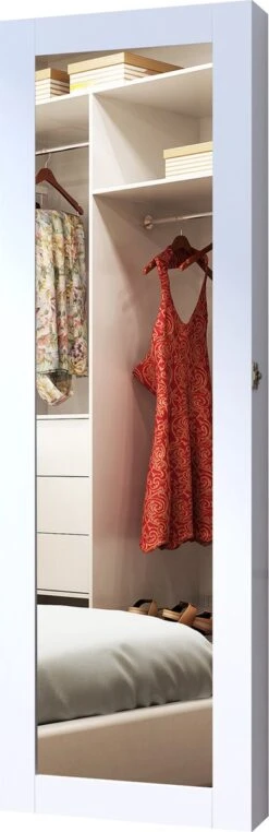 HOMCOM 2-in-1 Sieradenkast Wandspiegel Spiegelkast Sieraden Ladekast Spiegel 833-102WT -Cosmetische Kortingen Winkel 389x1200 12